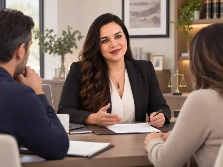 Dra. Mirna Yanel Olea Gómez durante una consulta con dos personas